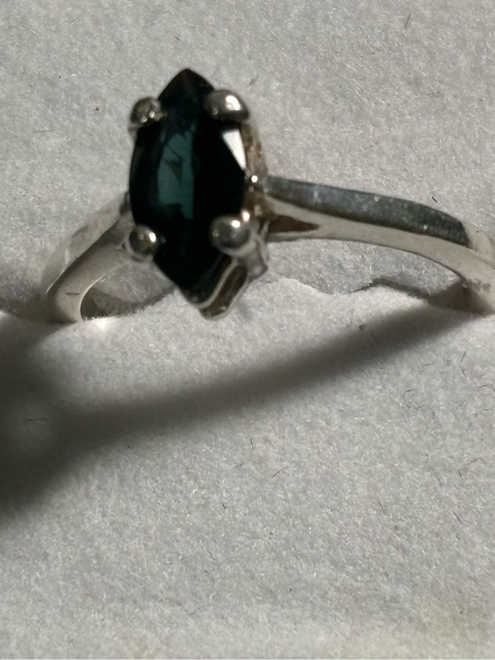 Sterling Silver Marquise Blue-Green Sapphire Ring 4.25